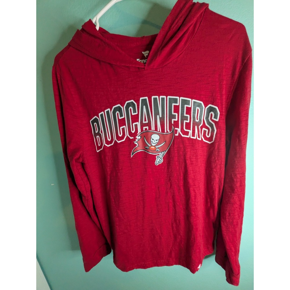 Fanatics Tampa Bay Buccaneers Mens Small Red Long‎ Sleeve Hooded T-Shirt NFL